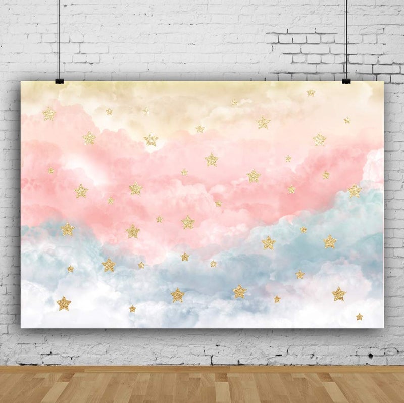 DASHAN 7x5ft Polyester Clouds Twinkle Twinkle Little Star Gender Reveal Backdrop Star Baby Shower Girl Cake Smash 1st Birthday Photography Background Tea Party Newborn First Birthday Youtube PhotoProp - Image 2
